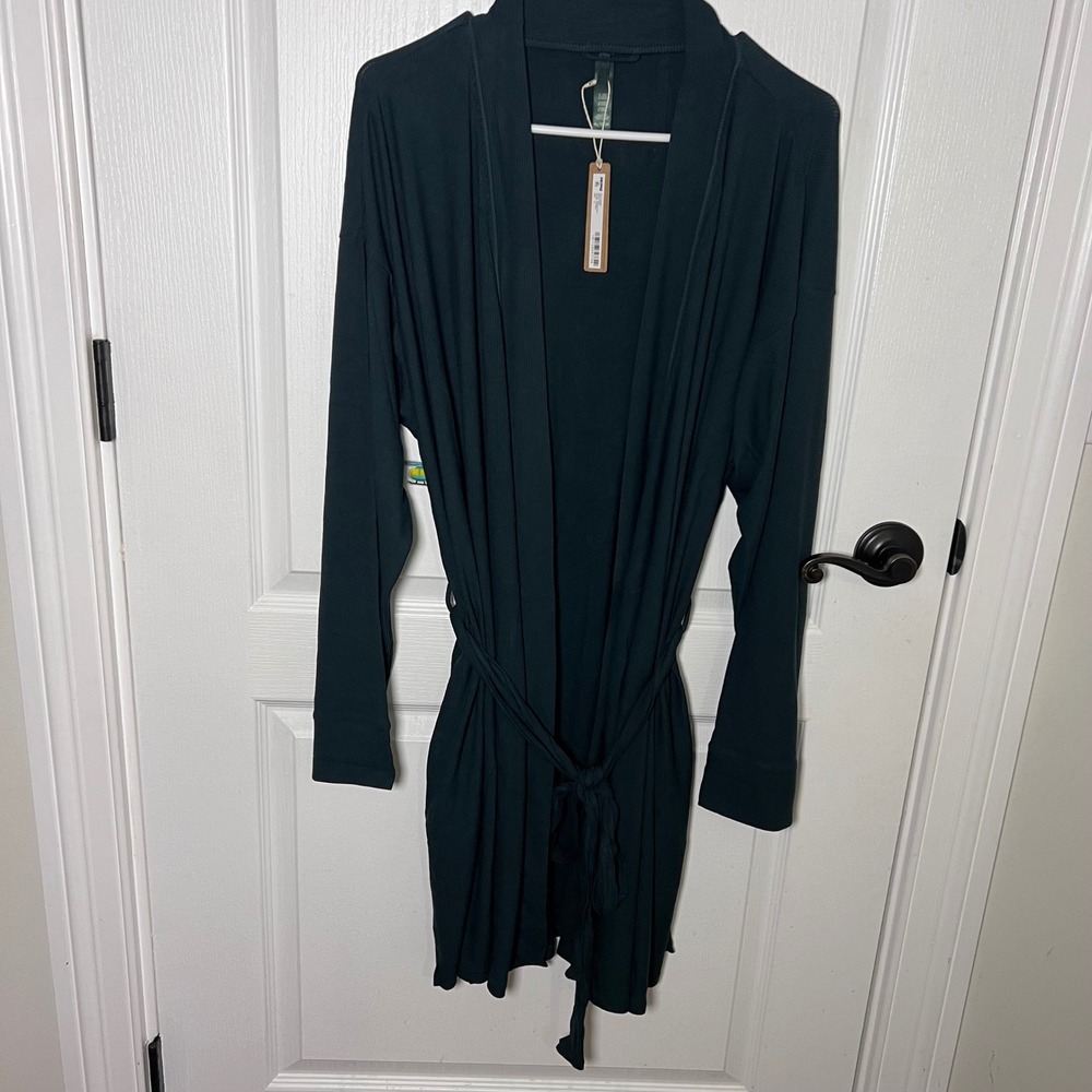 SKIMS Women Soft Lounge Short Robe Cypress Green Ribbed Modal XL RB-WRP-5015 NWT